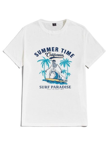 men slogan & palm tree print tee 70z6#, White;black
men slogan & palm tree print tee 70z6#, White;black