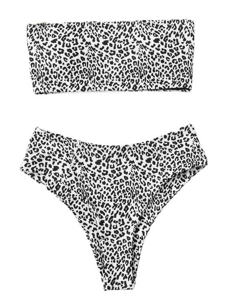 leopard print bandeau bikini swimsuit 32sq#, White;black