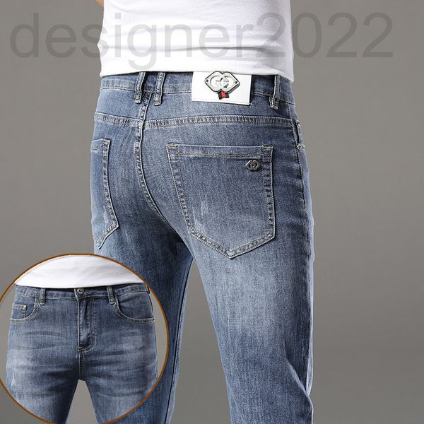 men's jeans designer spring men's jeans cotton korean version medium waist small foot slim fit international brand double g o734, Blue 
men's jeans designer spring men's jeans cotton korean version medium waist small foot slim fit international brand double g o734, Blue