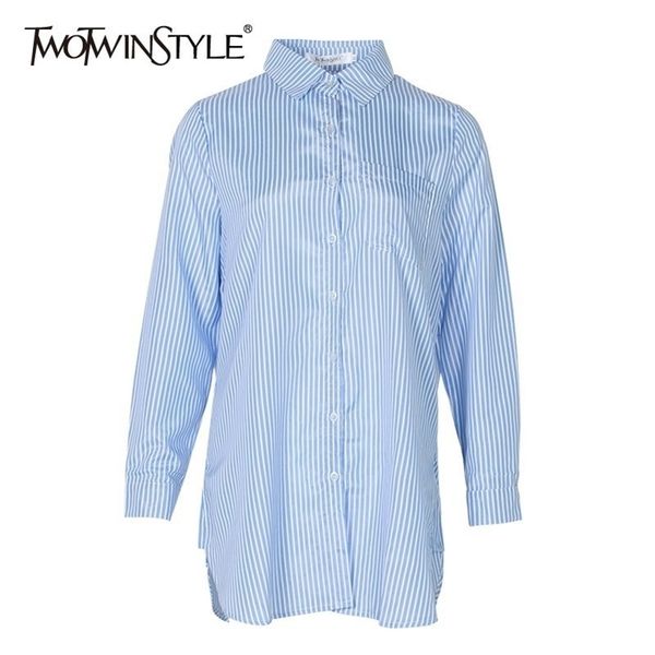 twotwinstyle summer casual irregular women blouse lapel long sleeve plus size striped shirt female fashion clothes 210401, White
twotwinstyle summer casual irregular women blouse lapel long sleeve plus size striped shirt female fashion clothes 210401, White