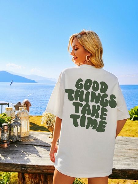 slogan graphic drop shoulder tee t4e6#, White
slogan graphic drop shoulder tee t4e6#, White