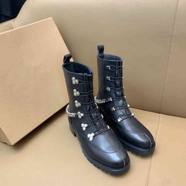 women's leather boots middle calf boots winter shoes many decorative chains round head square high heels series, Black
women's leather boots middle calf boots winter shoes many decorative chains round head square high heels series, Black