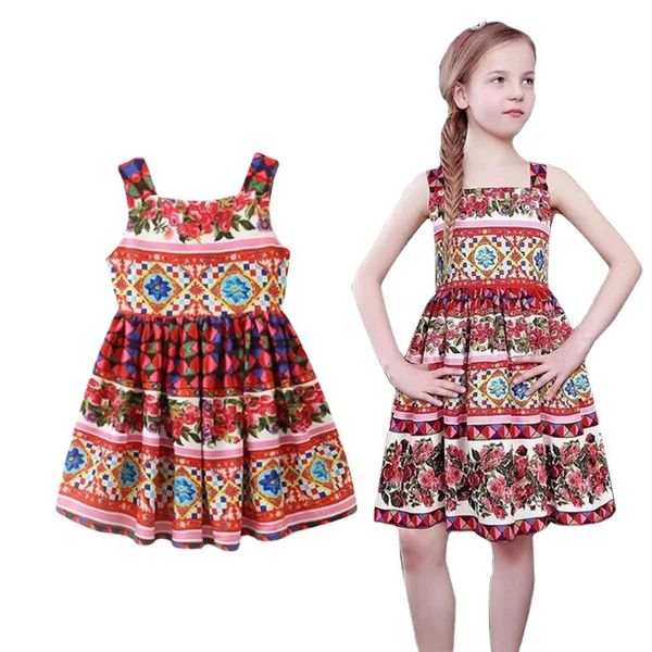 palace style girls flowers printed suspender dress kids cotton princess dresses summer children beach holiday clothes q6929, Red;yellow
palace style girls flowers printed suspender dress kids cotton princess dresses summer children beach holiday clothes q6929, Red;yellow