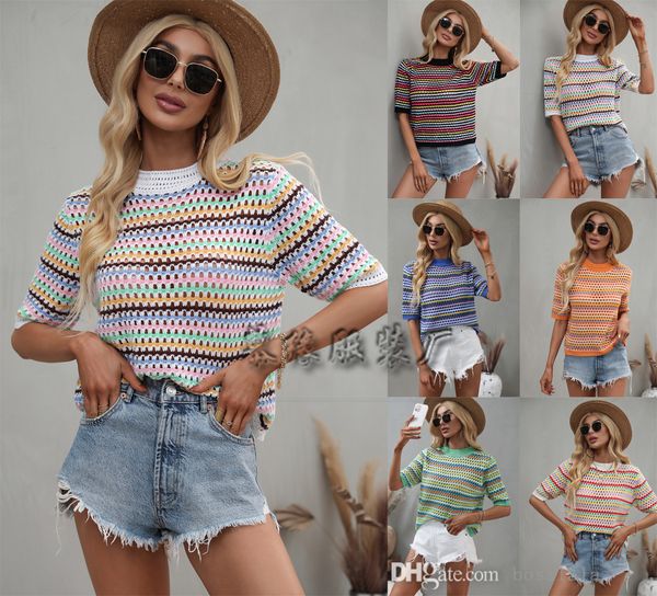 2022 summer hollow out sweater new stitching fashion round neck knitted striped shirts loose for women s-xl, White
2022 summer hollow out sweater new stitching fashion round neck knitted striped shirts loose for women s-xl, White