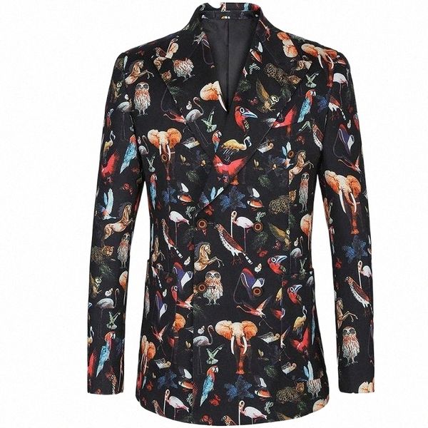 men blazer slim fashion suit jacket business party prom animal world print double breasted 6 buttons stage costume singer host men's su, White;black
men blazer slim fashion suit jacket business party prom animal world print double breasted 6 buttons stage costume singer host men's su, White;black