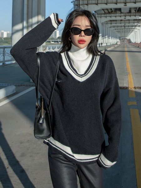 dazy letter embroidery striped trim drop shoulder cricket sweater h68u#, White;black
dazy letter embroidery striped trim drop shoulder cricket sweater h68u#, White;black