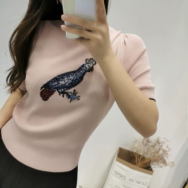 506 2022 summer brand same style sweater crew neck short sleeve fashion pullover womens clothes yingjie, White;black
506 2022 summer brand same style sweater crew neck short sleeve fashion pullover womens clothes yingjie, White;black