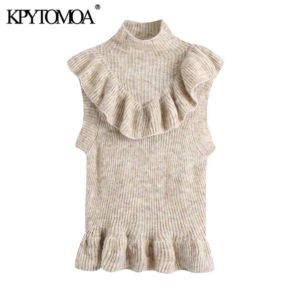 kpytomoa women sweet fashion ruffled cropped knitted vest sweater vintage high collar sleeveless female waistcoat chic y201128, Black;white
kpytomoa women sweet fashion ruffled cropped knitted vest sweater vintage high collar sleeveless female waistcoat chic y201128, Black;white