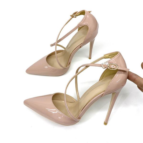 women white glossy patent shoes cross strap stiletto pumps pointed hollow high heels sandals, Black
women white glossy patent shoes cross strap stiletto pumps pointed hollow high heels sandals, Black