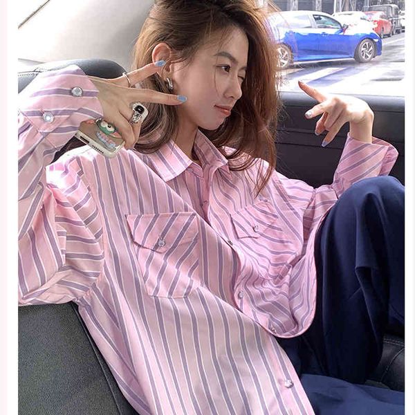 women's polos jingtian pink shirt female design sense of minority early spring korean slim loose striped ez63, White
women's polos jingtian pink shirt female design sense of minority early spring korean slim loose striped ez63, White