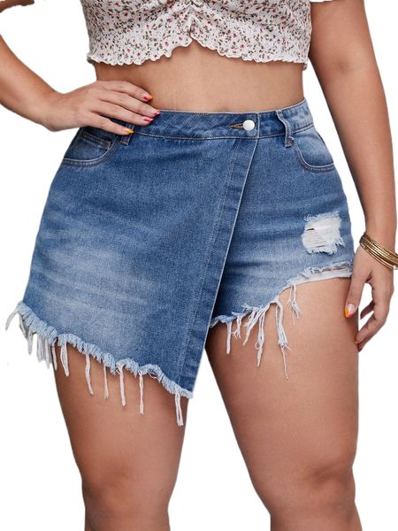 plus ripped raw cut denim skort q5do#, White;black
