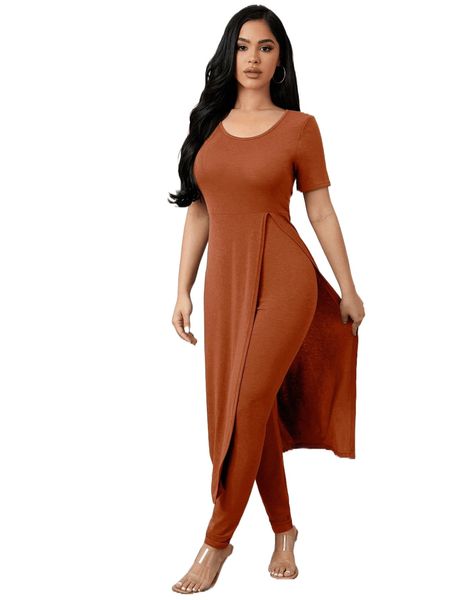 high split & leggings lounge set b5sz#, Black;red