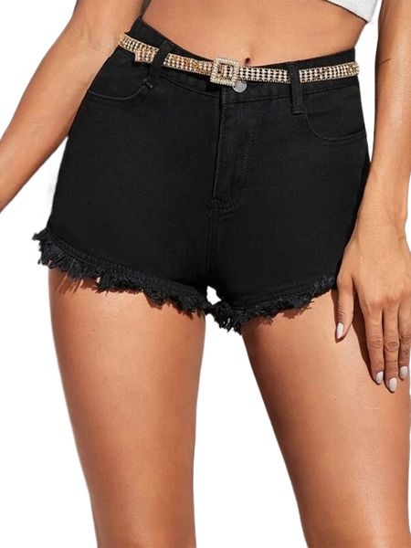 raw hem denim shorts without belt c2hn#, White;black