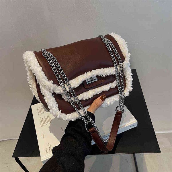 women's crossbody bag pu leather handbag female shopper purse fashion european and american style chain plush edge flap bag 220509
women's crossbody bag pu leather handbag female shopper purse fashion european and american style chain plush edge flap bag 220509