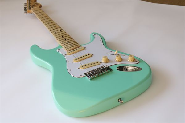 factory wholesale lght green electric guitar with white pickguard,sss pickups,maple fretboard,can be customized as reques
factory wholesale lght green electric guitar with white pickguard,sss pickups,maple fretboard,can be customized as reques