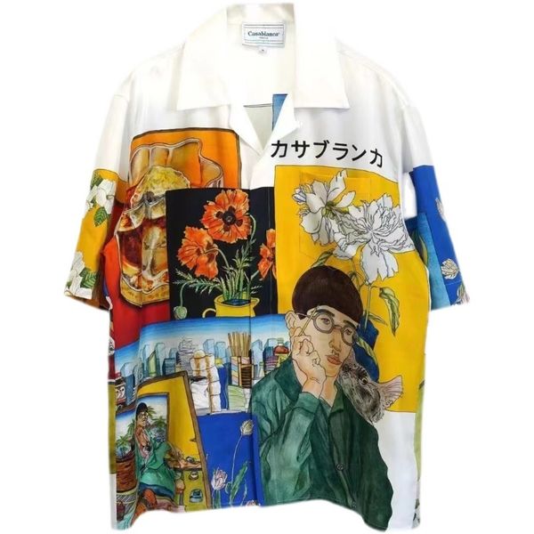 new men's casual shirt casablanca melancholy artist oil painting high-quality japanese short-sleeved shirt sports cardigan men and wome, White;black
new men's casual shirt casablanca melancholy artist oil painting high-quality japanese short-sleeved shirt sports cardigan men and wome, White;black