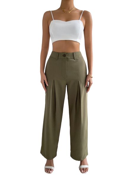 plicated detail wide leg pants e0bo#, Black;white
plicated detail wide leg pants e0bo#, Black;white