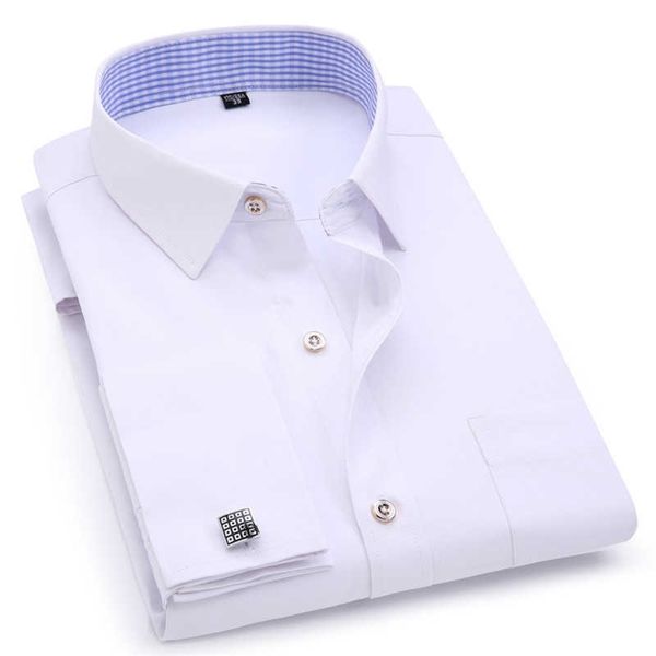 men's dress shirts french cuff blue white long sleeved business casual shirt slim fit solid color french cufflinks shirts for 210701, White;black
men's dress shirts french cuff blue white long sleeved business casual shirt slim fit solid color french cufflinks shirts for 210701, White;black