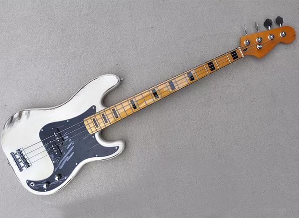 4 strings cream electric bass guitar with maple fingerboard relic style
4 strings cream electric bass guitar with maple fingerboard relic style