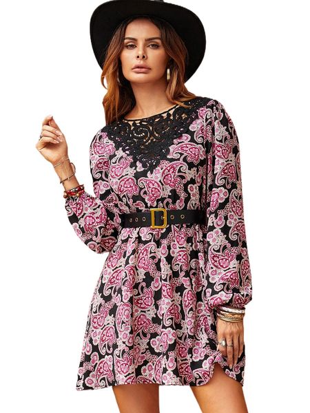 rusttydustty floral print guipure lace panel lantern sleeve dress without belt s8tg#, Black;gray
rusttydustty floral print guipure lace panel lantern sleeve dress without belt s8tg#, Black;gray