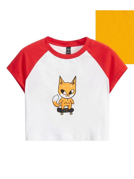 x taralyncoyle cartoon graphic two tone raglan sleeve tee r0an#, White