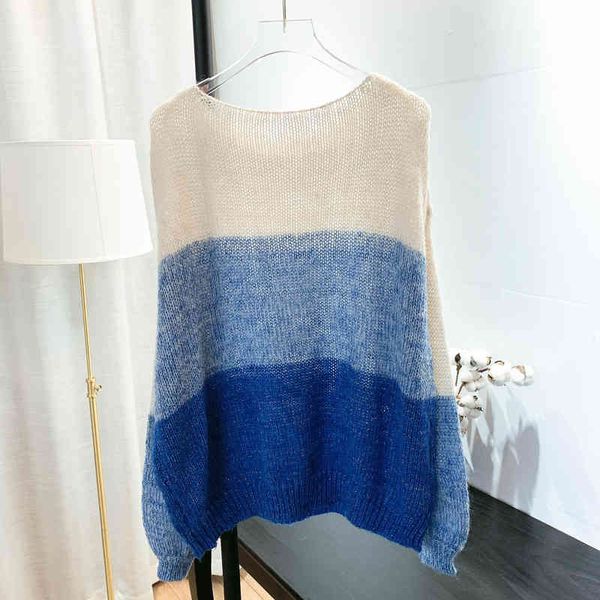 lazy wind bright silk gradient sweater women's loose and versatile striped sweater aging round neck pullover top, Black
lazy wind bright silk gradient sweater women's loose and versatile striped sweater aging round neck pullover top, Black