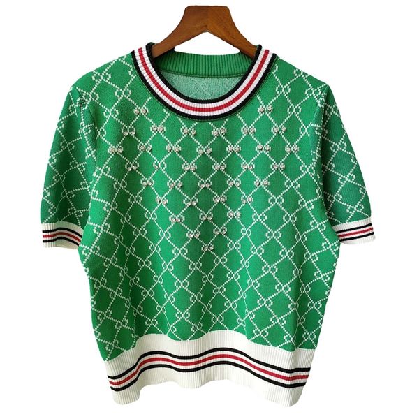 spring and summer new clothing color contrast geometric rhombic diamond nail drill short sleeve sweater women's, White
spring and summer new clothing color contrast geometric rhombic diamond nail drill short sleeve sweater women's, White