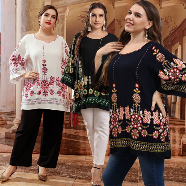 women's t-shirt 5xl plus size blouse shirt women 2022 summer o neck long sleeve floral print casual loose oversized ladies tunic, White
women's t-shirt 5xl plus size blouse shirt women 2022 summer o neck long sleeve floral print casual loose oversized ladies tunic, White