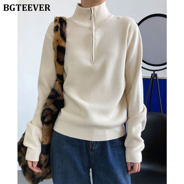 casual turtleneck zippers women sweaters pullovers 2021 autumn winter full sleeve loose female knitted jumpers, White;black
casual turtleneck zippers women sweaters pullovers 2021 autumn winter full sleeve loose female knitted jumpers, White;black