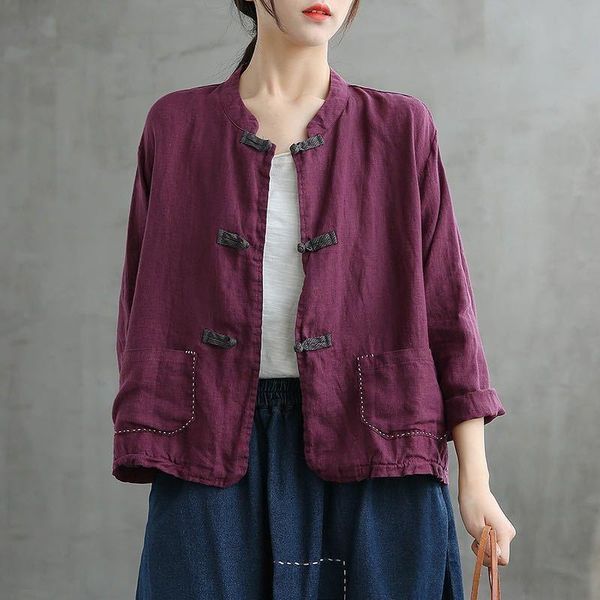 women's jackets women chinese style long sleeve shirts and for stand embroidery linen blouses 2022 spring button ft233, Black;brown
women's jackets women chinese style long sleeve shirts and for stand embroidery linen blouses 2022 spring button ft233, Black;brown