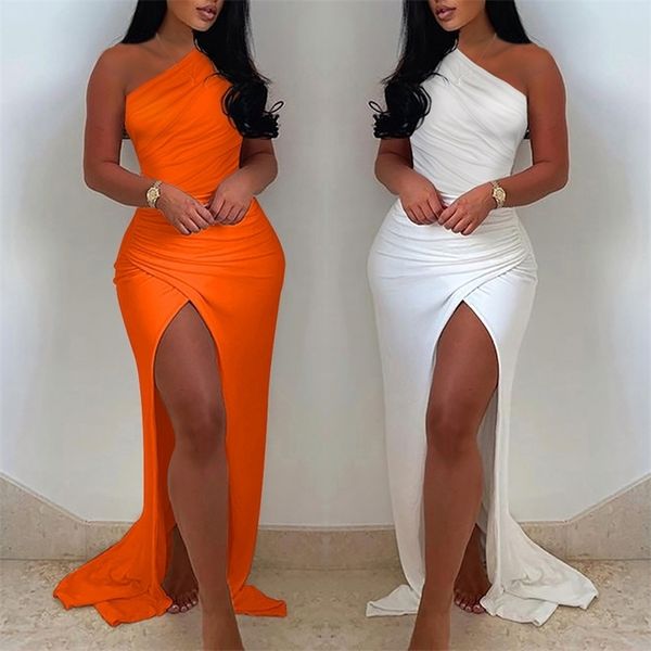 summer elegant solid one shoulder high split thigh ruched maxi floor dress white corset asymmetric party robes female 220330, Black;gray
summer elegant solid one shoulder high split thigh ruched maxi floor dress white corset asymmetric party robes female 220330, Black;gray
