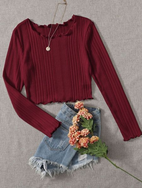 lettuce trim rib-knit tee t0hu#, White
