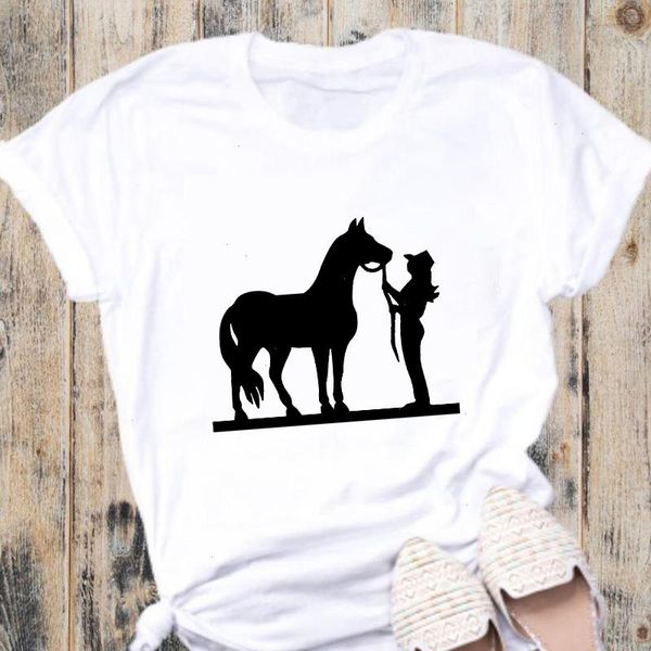 women t-shirt horse graphic print t shirt short sleeve o neck loose aesthetic tee ladies, White
women t-shirt horse graphic print t shirt short sleeve o neck loose aesthetic tee ladies, White