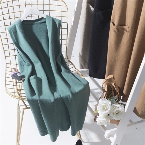 solid color loose long coat female autumn sleeveless knitted vest women korean fashion vneck ladys sweater wool cardigan y201128, Black;white
solid color loose long coat female autumn sleeveless knitted vest women korean fashion vneck ladys sweater wool cardigan y201128, Black;white