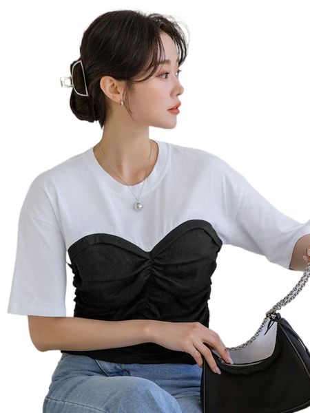 dazy two tone ruched drop shoulder tee x4ec#, White
dazy two tone ruched drop shoulder tee x4ec#, White