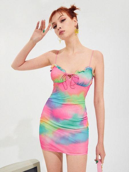 tie dye knot front ruched bust frill trim mesh bodycon dress x3vf#, Black;gray
tie dye knot front ruched bust frill trim mesh bodycon dress x3vf#, Black;gray
