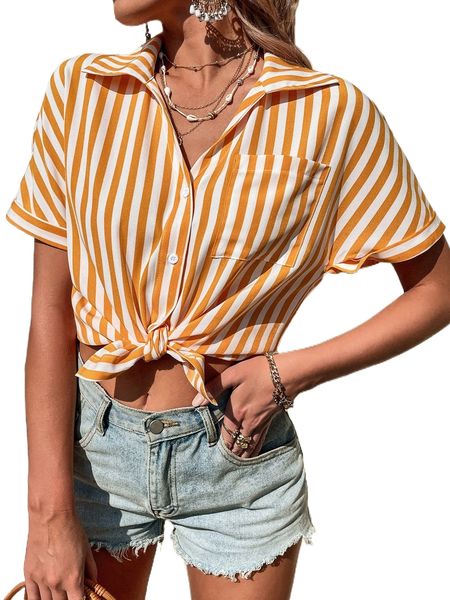 vertical striped patched pocket batwing sleeve blouse h5bn#, White 
vertical striped patched pocket batwing sleeve blouse h5bn#, White