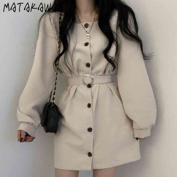 long sleeve short women dress korea chic spring vestido simple square collar single breasted femme robe with belt 210506, Black;gray
long sleeve short women dress korea chic spring vestido simple square collar single breasted femme robe with belt 210506, Black;gray