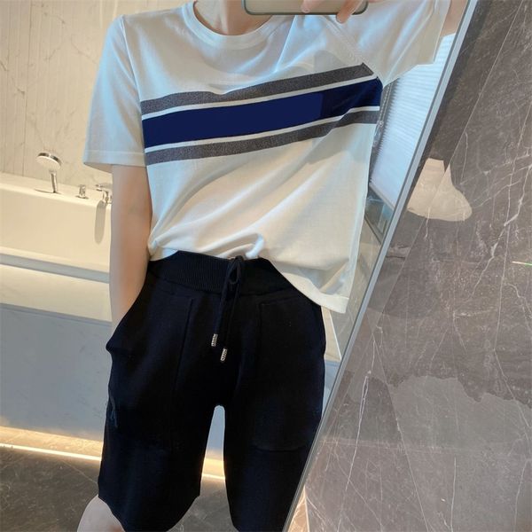 tee t-shirts spring and summer new t-shirt women's blue stripe color matching jacquard knitted ice silk round neck bottomed short sleev, White
tee t-shirts spring and summer new t-shirt women's blue stripe color matching jacquard knitted ice silk round neck bottomed short sleev, White