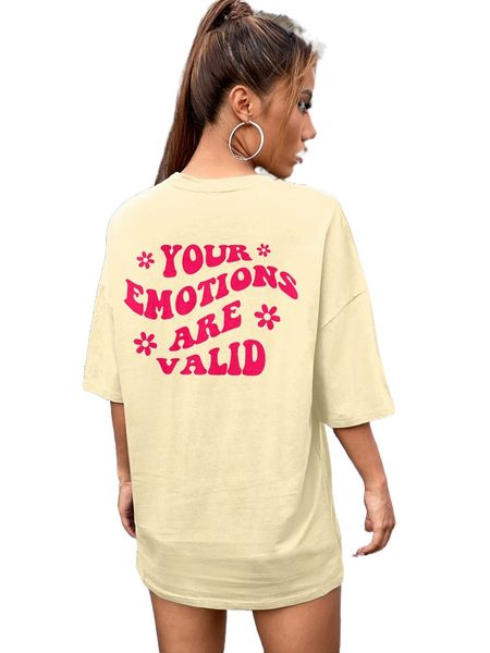 floral & slogan graphic drop shoulder tee j8fl#, White
