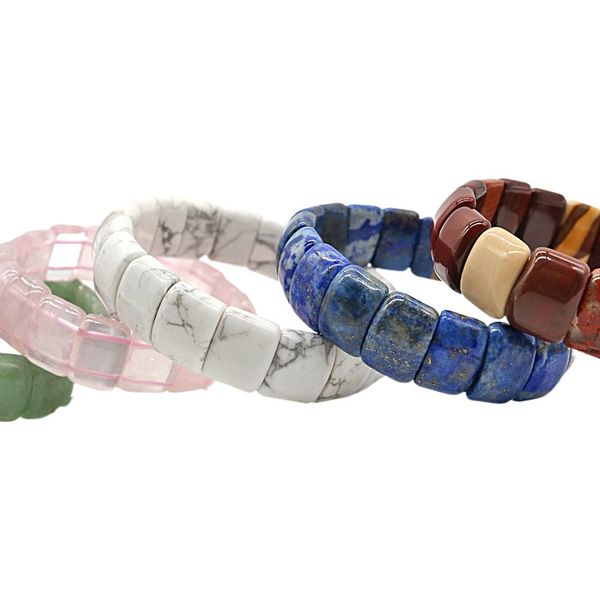 bijoux naturels cristal main rangée tube plat agate couleur mixte bracelet howlite opale oeil de tigre pierre améthyste rose quartz, Black