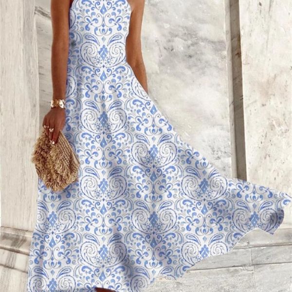 elegant pattern printed bohe long dress women sleeveless hanging neck beach party summer fashion big hem 220318, Black;gray
elegant pattern printed bohe long dress women sleeveless hanging neck beach party summer fashion big hem 220318, Black;gray