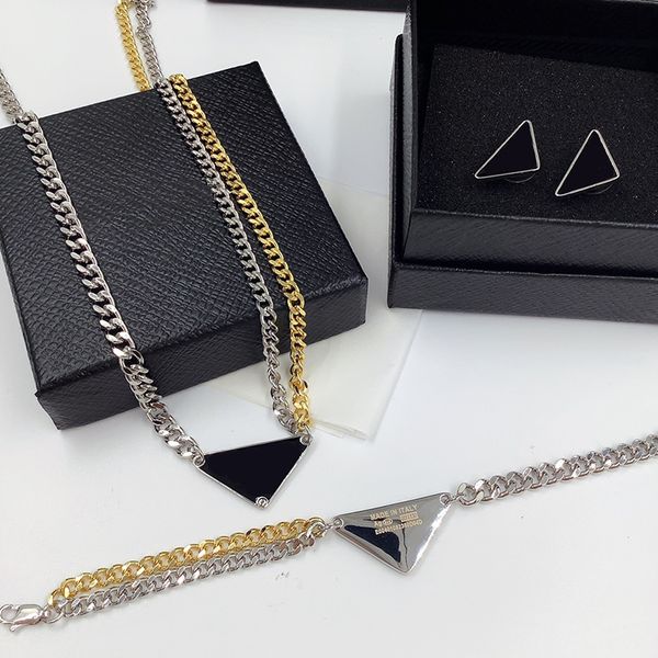 mens designer bracelets necklace earrings set womens double chain gold silver jewelry designers luxury p triangle bracelet necklaces earring, Black
mens designer bracelets necklace earrings set womens double chain gold silver jewelry designers luxury p triangle bracelet necklaces earring, Black