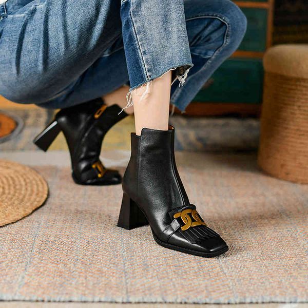 boots autumn and winter simple french thick heel short tube boots, square head metal tassels bare xvar, Black
boots autumn and winter simple french thick heel short tube boots, square head metal tassels bare xvar, Black