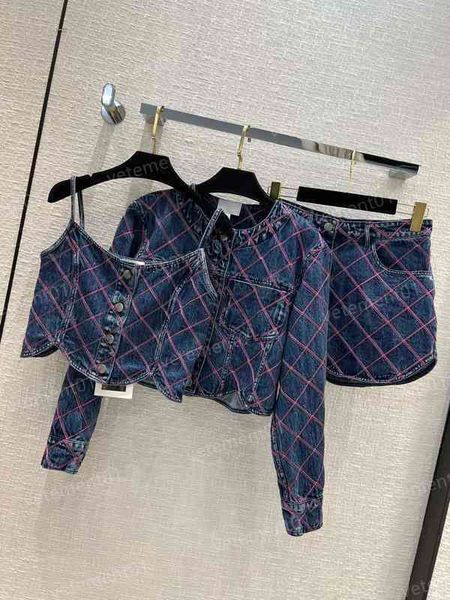 womens jacket two pieces pants fashion brands washed embroidered diamond stripe denim jackets tracksuits designer women jackets tanks shorts, Black;brown 
womens jacket two pieces pants fashion brands washed embroidered diamond stripe denim jackets tracksuits designer women jackets tanks shorts, Black;brown