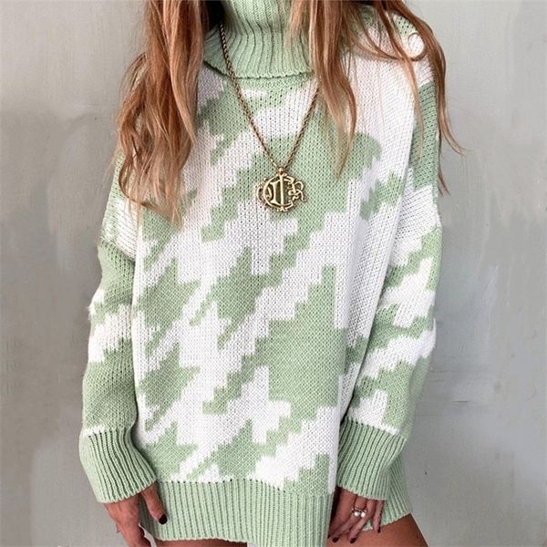 women knitting turtleneck long sleeve black pullovers houndstooth retro autumn winter loose jumper oversized sweaters 201203, White;black
women knitting turtleneck long sleeve black pullovers houndstooth retro autumn winter loose jumper oversized sweaters 201203, White;black