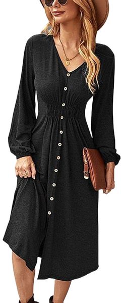 womens casual lightweight dresses,long sleeve v neck button down a-line empire waist fitted flowy dress e37j#, Black;gray
womens casual lightweight dresses,long sleeve v neck button down a-line empire waist fitted flowy dress e37j#, Black;gray