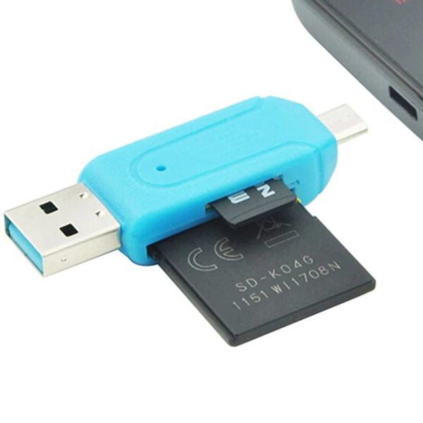 

1pc random color 2 in 1 usb 2.0 otg memory card reader adapter universal micro-usb/ type-c usb tf sd card-reader for phone computer laptop