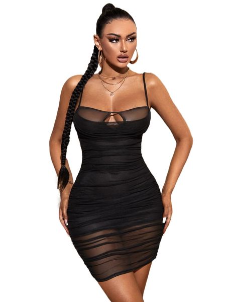 sxy ruched cut out bodycon mesh cami dress n9vb#, Black;gray
sxy ruched cut out bodycon mesh cami dress n9vb#, Black;gray