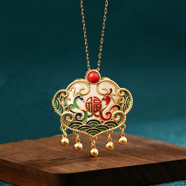 new china style necklaces jewelry enamel color imitation hetian jade blessings pendant tassel retro collarbone necklaces for women children, Silver
new china style necklaces jewelry enamel color imitation hetian jade blessings pendant tassel retro collarbone necklaces for women children, Silver